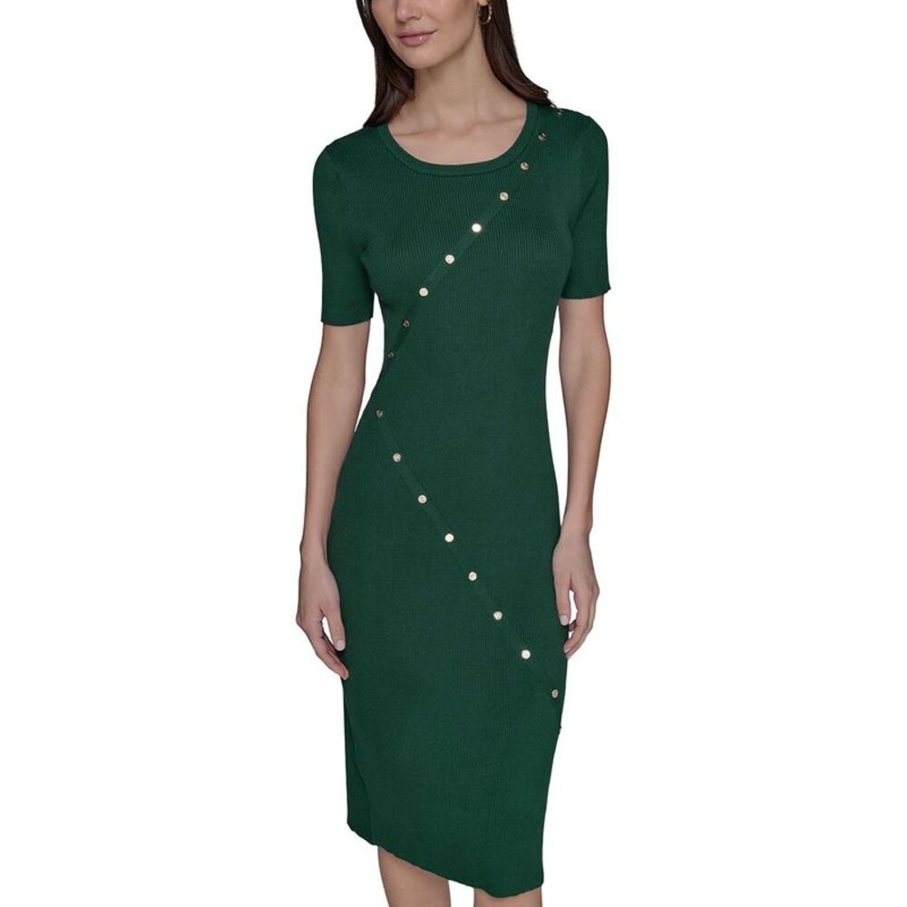 Karl Lagerfeld Paris Womens Button Trim Sweater Dress XS Rainforest Green NWT